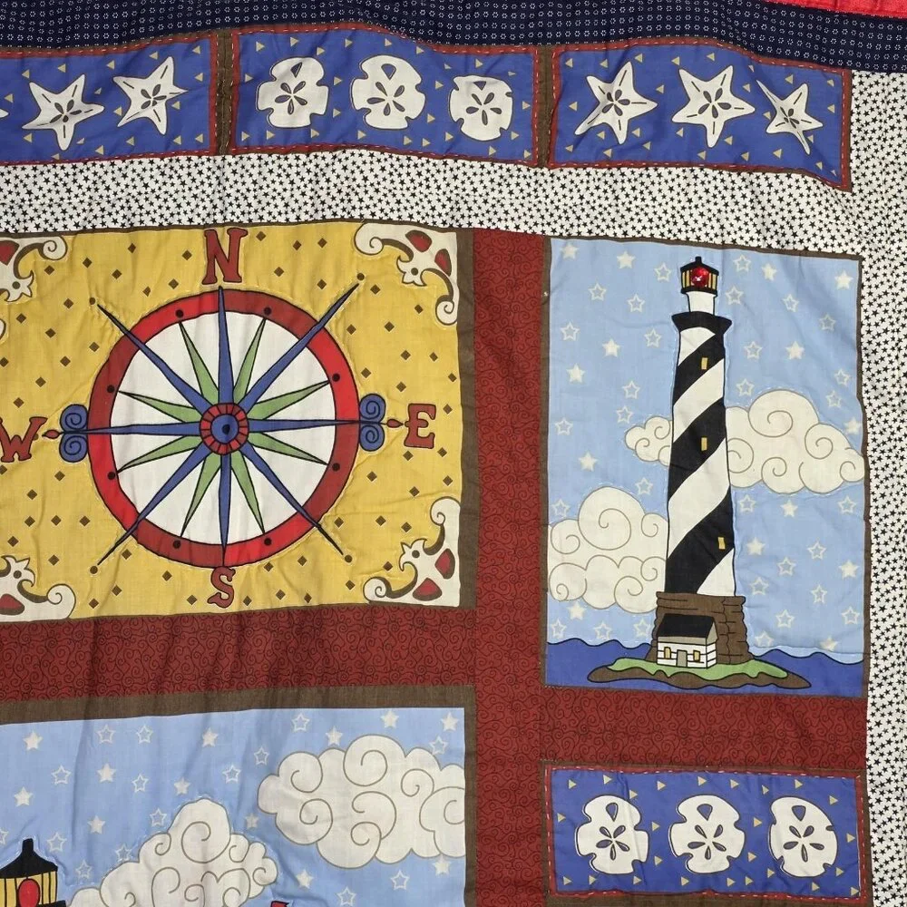 Vintage Peking Handicraft Nautical Quilt Wall Hanging 50x70 Lighthouse Numbered